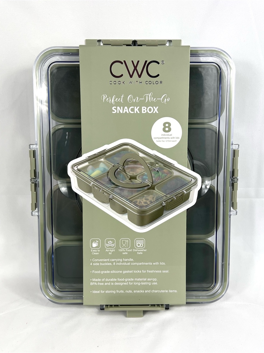 Olive Green Perfect On-The-Go Snack Box - 8 Compartment